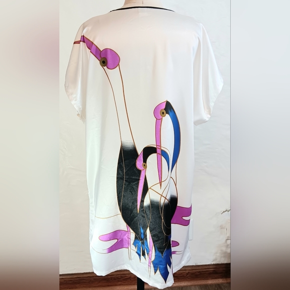 Art Nouveau satin cranes tunic dress. Medium. Ya Ye Er Si. - Picture 14 of 16
